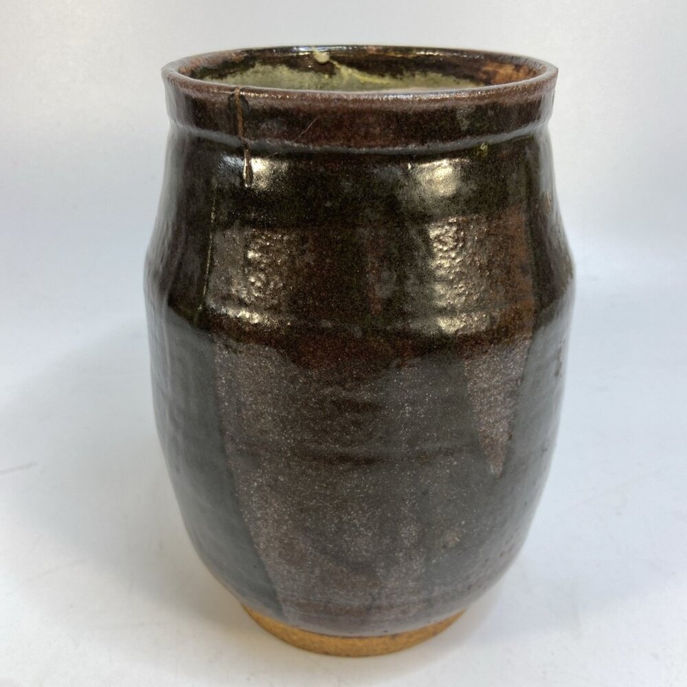 Eugenia Studio Pottery Vase 7” Stoneware Brown Glaze Handcrafted Signed Artisan